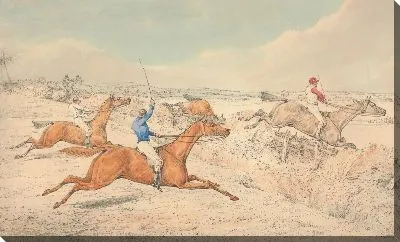 Картина Бег с препятствиями: четыре наездника, берущие канаву и вола