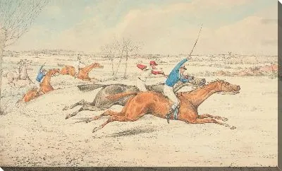 Картина Бег с препятствиями: пять всадников скачут направо