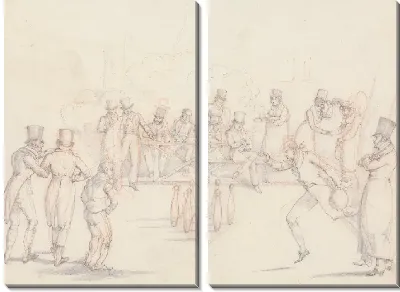 Картина «Записки», № 28: кегельбан с игроками и зрителями