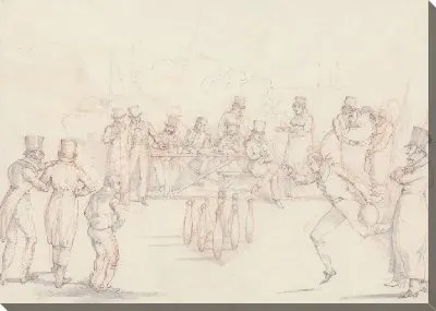 Картина «Записки», № 28: кегельбан с игроками и зрителями