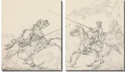 Рыцарь, падающий с его лошади на наклон сквайра