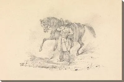 Картина Кавалерист в тюрбане, стоящий рядом с лошадью