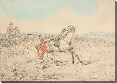 Картина Всадник держится за серую лошадь после падения