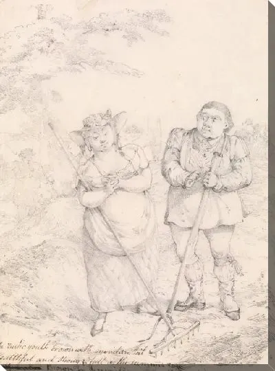 Картина Толстая и простая деревенская девушка, которую преследует йодель с вилами