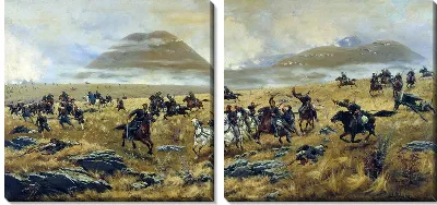 Картина Нижегородские драгуны, преследующие турок по дороге к Карсу во время Аладжинского сражения 3 октября 1877 года (Nizhny Novgorod Dragoons pursuing the Turks on the road to Kars during the battle Aladzhinskogo October 3, 1877)