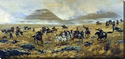 Картина Нижегородские драгуны, преследующие турок по дороге к Карсу во время Аладжинского сражения 3 октября 1877 года (Nizhny Novgorod Dragoons pursuing the Turks on the road to Kars during the battle Aladzhinskogo October 3, 1877)
