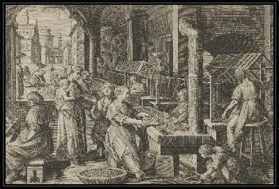 Картина Разматывание шелка, тарелка 6 из книги «Введение шелкопряда» [Vermis Sericus]