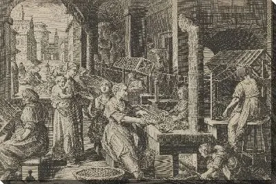 Картина Разматывание шелка, тарелка 6 из книги «Введение шелкопряда» [Vermis Sericus]