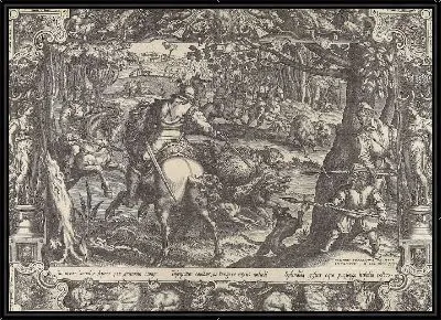 Охота на кабана с копьями, из сцен охоты в декоративных рамах