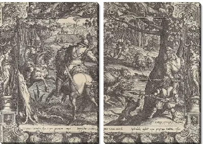 Охота на кабана с копьями, из сцен охоты в декоративных рамах