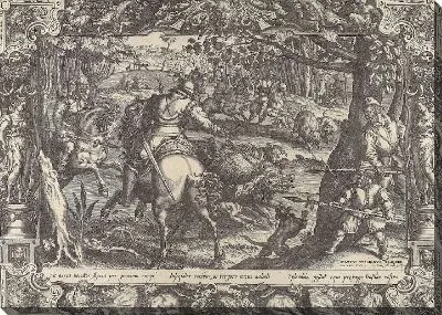 Охота на кабана с копьями, из сцен охоты в декоративных рамах