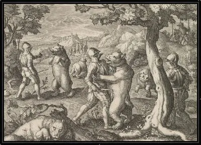 Охота на медведя, из серии с дикими зверями, птицами, рыбками ...