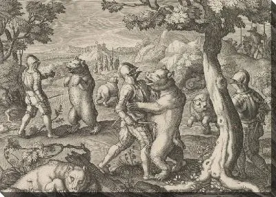 Охота на медведя, из серии с дикими зверями, птицами, рыбками ...