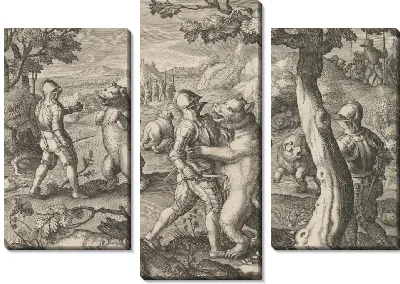 Охота на медведя, из серии с дикими зверями, птицами, рыбками ...