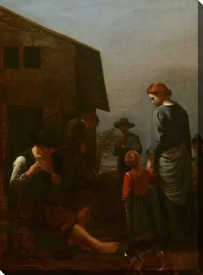 Картина Крестьянская семья, с человеком, удаляющим блох из себя