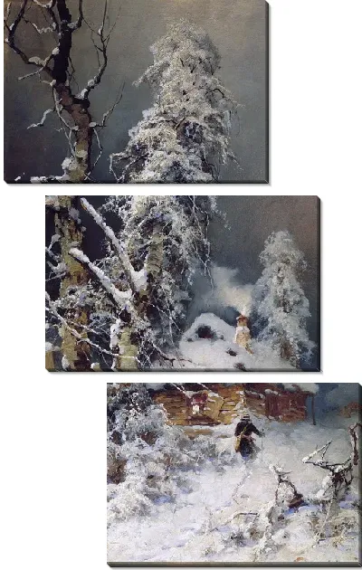 Картина Зимний пейзаж с избушкой (Winter landscape with a hut)