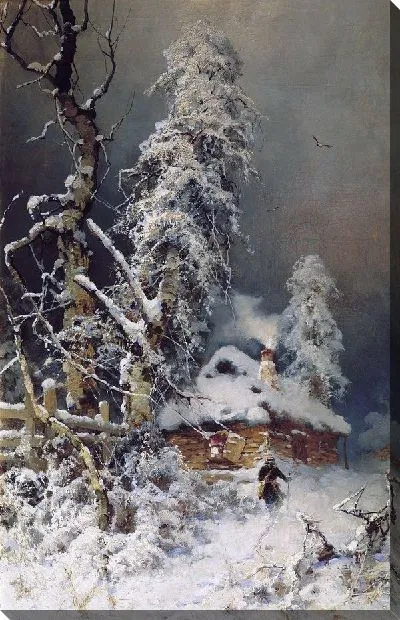 Картина Зимний пейзаж с избушкой (Winter landscape with a hut)