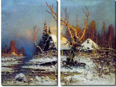Картина Зимний пейзаж с избушкой (Winter landscape with a hut)