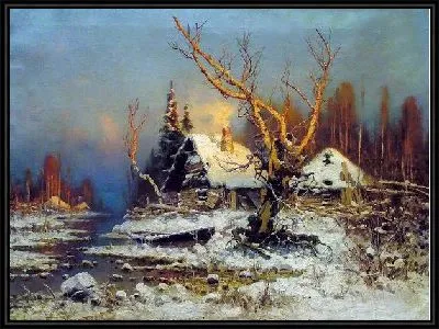 Зимний пейзаж с избушкой (Winter landscape with a hut)