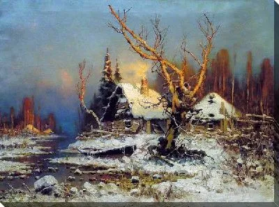 Картина Зимний пейзаж с избушкой (Winter landscape with a hut)