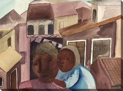 Картина Черная мама между домами