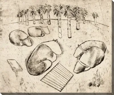 Картина Крупный рогатый скот и кокосовые пальмы