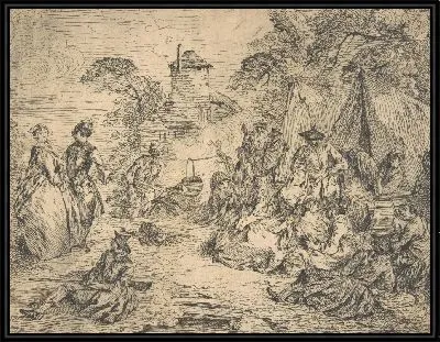 Картина солдаты и женщины в лагере