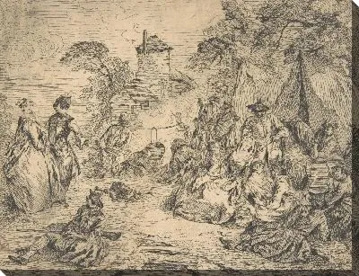 Картина солдаты и женщины в лагере