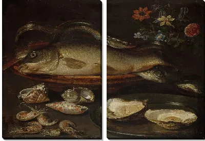 Картина Натюрморт с рыбой, устрицами и креветками