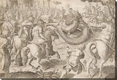 Картина Римский консул Регулус Аттилий, сражающийся с гигантским африканским змеем, лист 25 в серии с дикими зверями