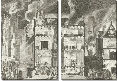 Старые пожарные распылители и новые шланговые пожарные распылители на практике, 1690 г.