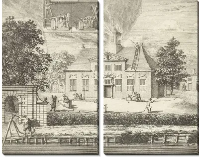 Картина Использование шланговых пожарных опрыскивателей на даче, около 1700