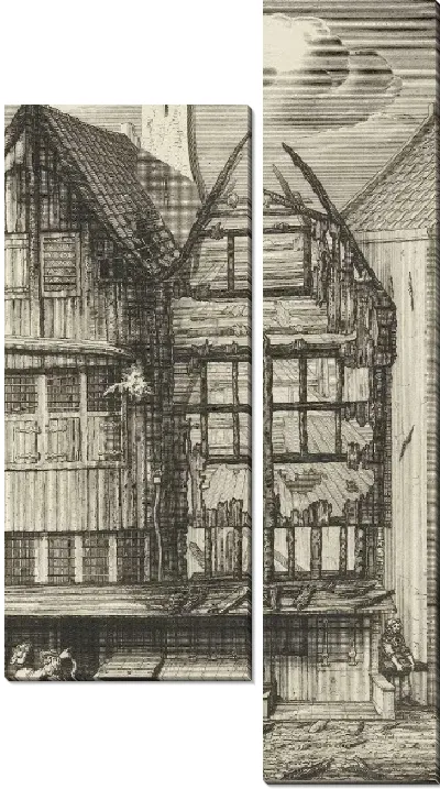 Картина Два сгоревших дома в Oude Nieuwstraat, 1682