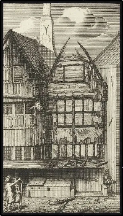 Картина Два сгоревших дома в Oude Nieuwstraat, 1682