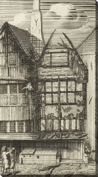 Картина Два сгоревших дома в Oude Nieuwstraat, 1682