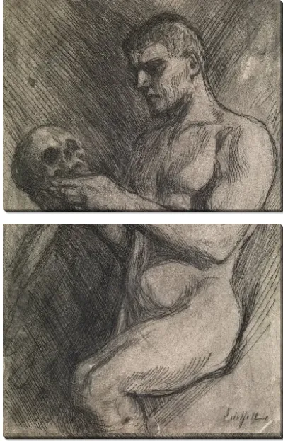 Картина Голый мужчина и череп