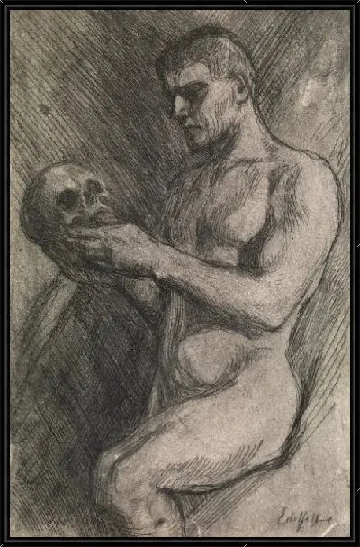 Картина Голый мужчина и череп