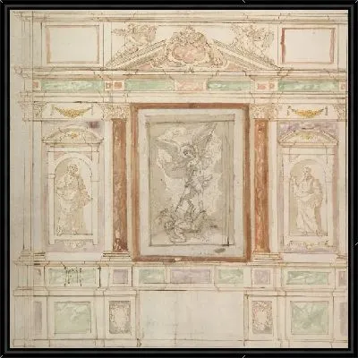 Архитектурный проект монументального алтаря с композицией «Святой Михаил против сатаны и двух святых» (Святые Петр и Павел?)