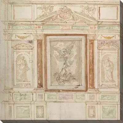 Архитектурный проект монументального алтаря с композицией «Святой Михаил против сатаны и двух святых» (Святые Петр и Павел?)