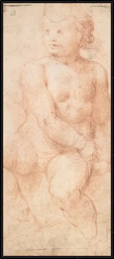 Картина Исследование сидящего путто, смотрящего на него справа (ректо) Женская голова, этюд после античности (на обороте)