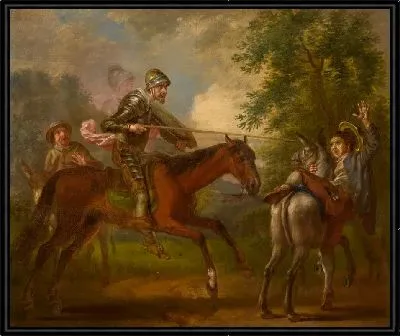 Дон Кихот атакует парикмахера, чтобы захватить бассейн