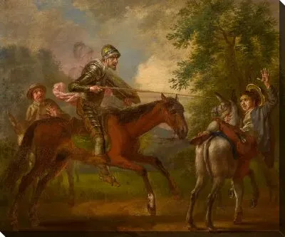 Дон Кихот атакует парикмахера, чтобы захватить бассейн