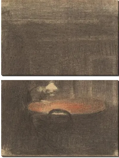 Картина Чтение рисунка за столом в интерьере ночью