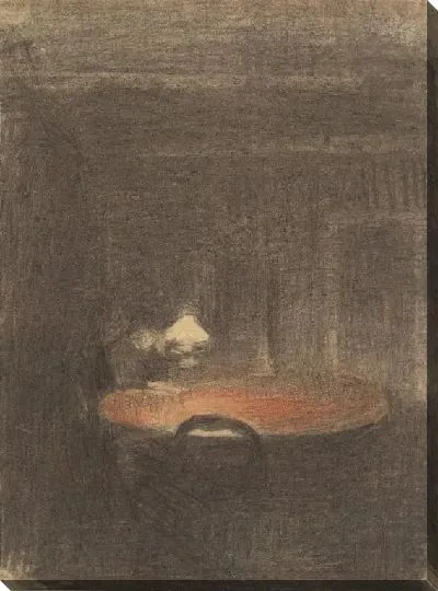 Картина Чтение рисунка за столом в интерьере ночью