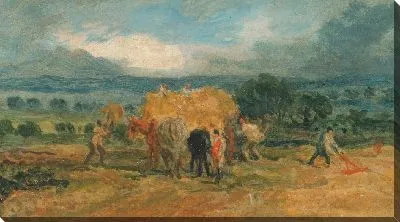 Картина Сцена урожая с рабочими, загружающими сено на ферму