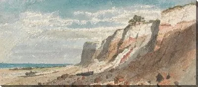 Картина Берег моря и скалы, с лошадью, телегой и пристанью на берегу