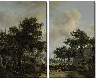 Лесной пейзаж с весельчаком в корзине