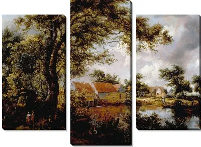 Картина Лесной пейзаж с водяной мельницей