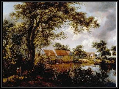 Картина Лесной пейзаж с водяной мельницей