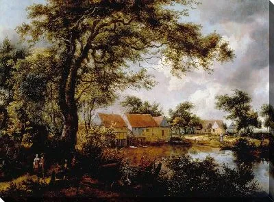 Лесной пейзаж с водяной мельницей